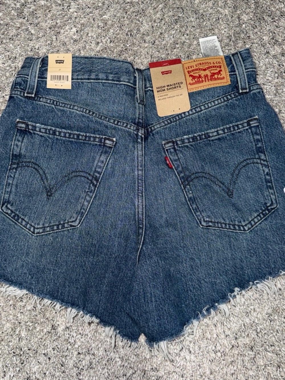 Levi's Blue High-Rise Frayed Hem Denim Shorts